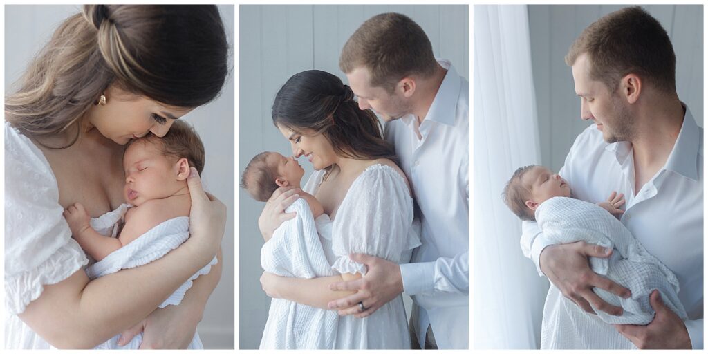 mom and newborn baby, dad and newborn baby, simple, minimalistic 