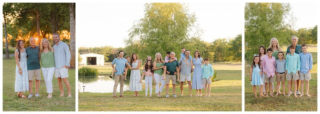 Grandparents with their children and grandchildren standing together.