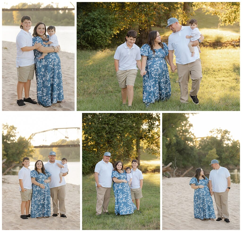 Maternity couple posing during sunset in Bossier City.