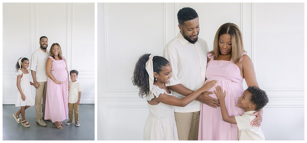 Shreveport maternity photographer capturing sibling during family maternity photoshoot.