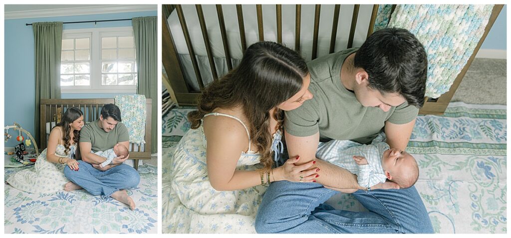 new parents cuddling baby beckham during at-home newborn session in shreveport