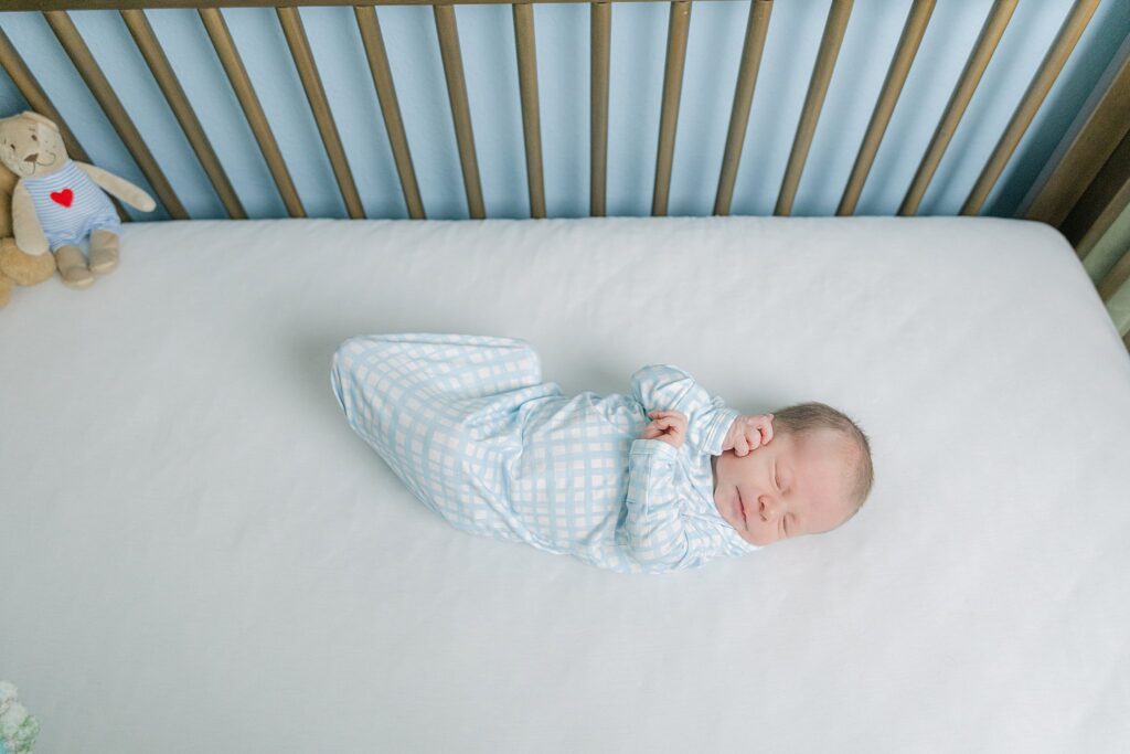 baby boy in green and blue nursery shreveport in-home newborn photography