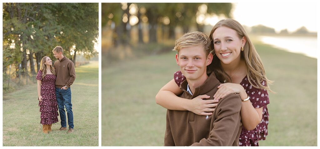 Couple posing by church's pond
