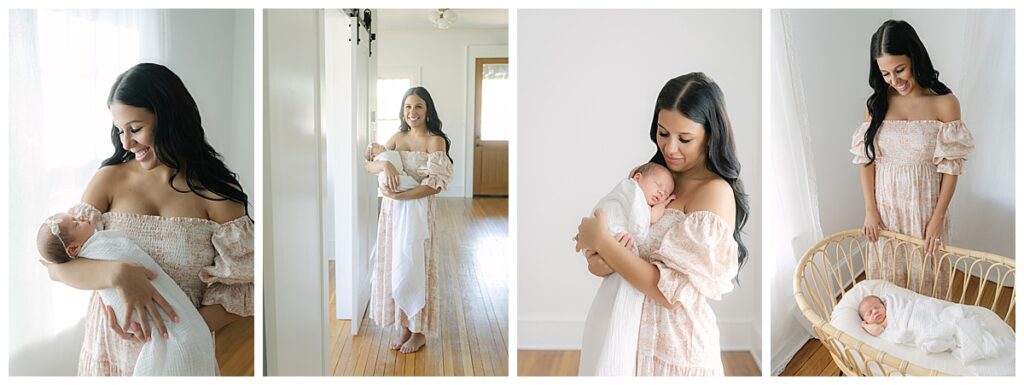 New mom holding her baby.