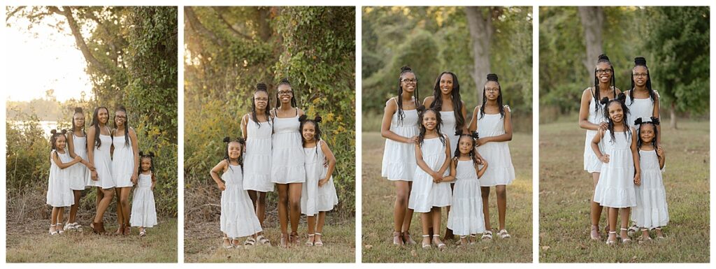 Family in all white in scenic outdoor session.