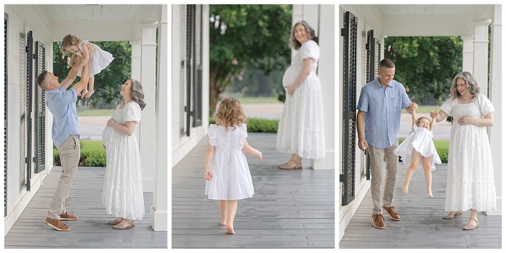 Expectant parents playing with oldest daughter