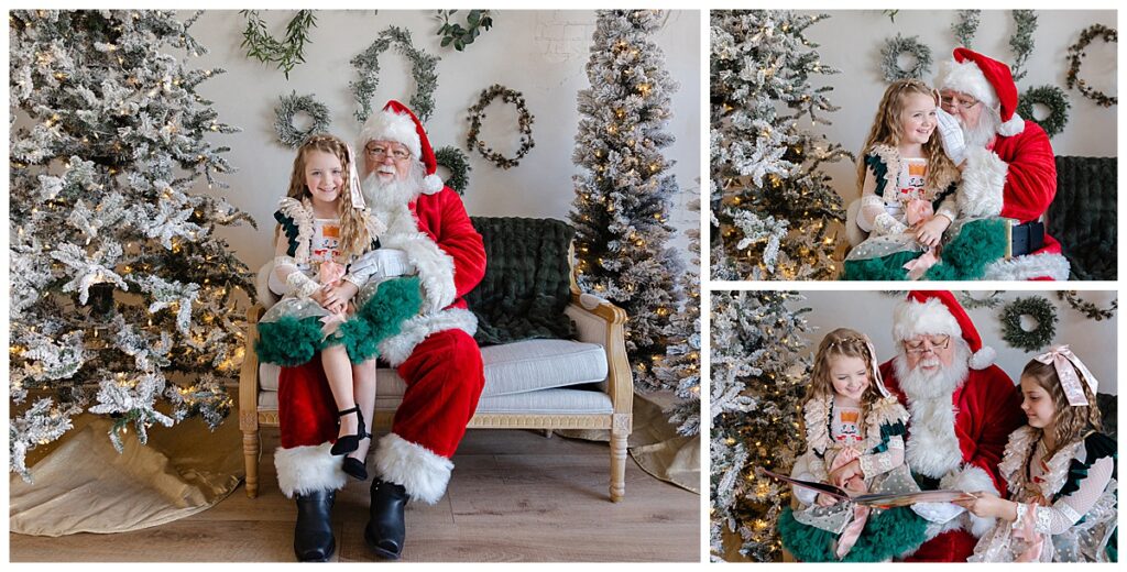Sisters laughing and talking to Santa