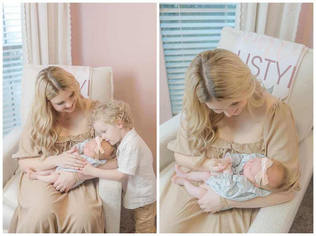 Mother holding newborn baby girl.