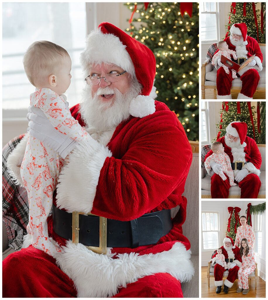 Holiday photos with Santa in a bright Shreveport–Bossier studio.