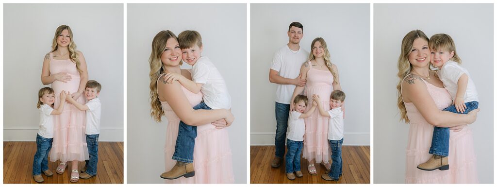 maternity session with siblings Shreveport mom holding toddler son